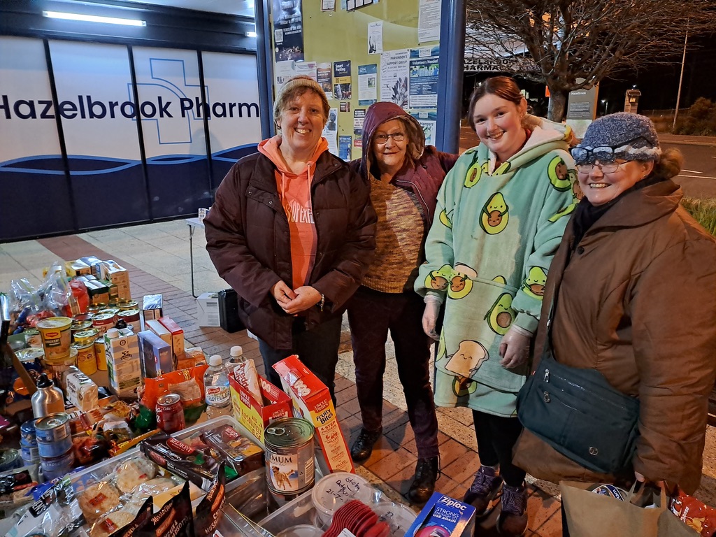 food and winter clothes stall held every Friday night at the shops in Hazelbrook