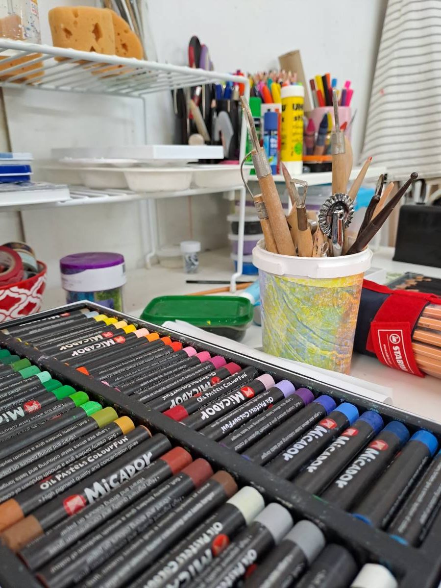 art therapy tools in a studio